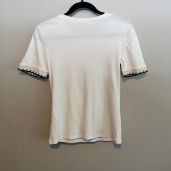 NWT Zara white scoop neck Tee with embellished sleeves Size Medium - Picture 6 of 6